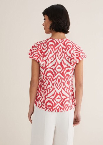 Phase Eight Dalia Ikat Ruffle Shirts Red/White Australia | VZ7604925